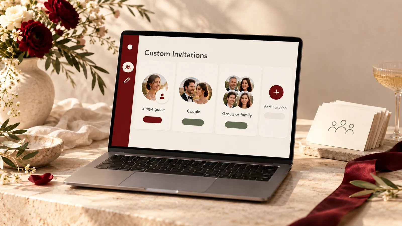 Guest dashboard using portrait groups to represent individual, couple and family invitations